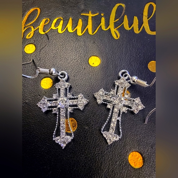 Rhinestone Cross Earrings - Picture 1 of 2